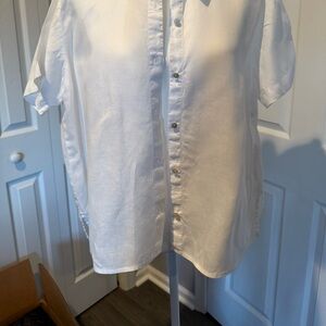 Eileen Fisher White Linen Button Down Shirt